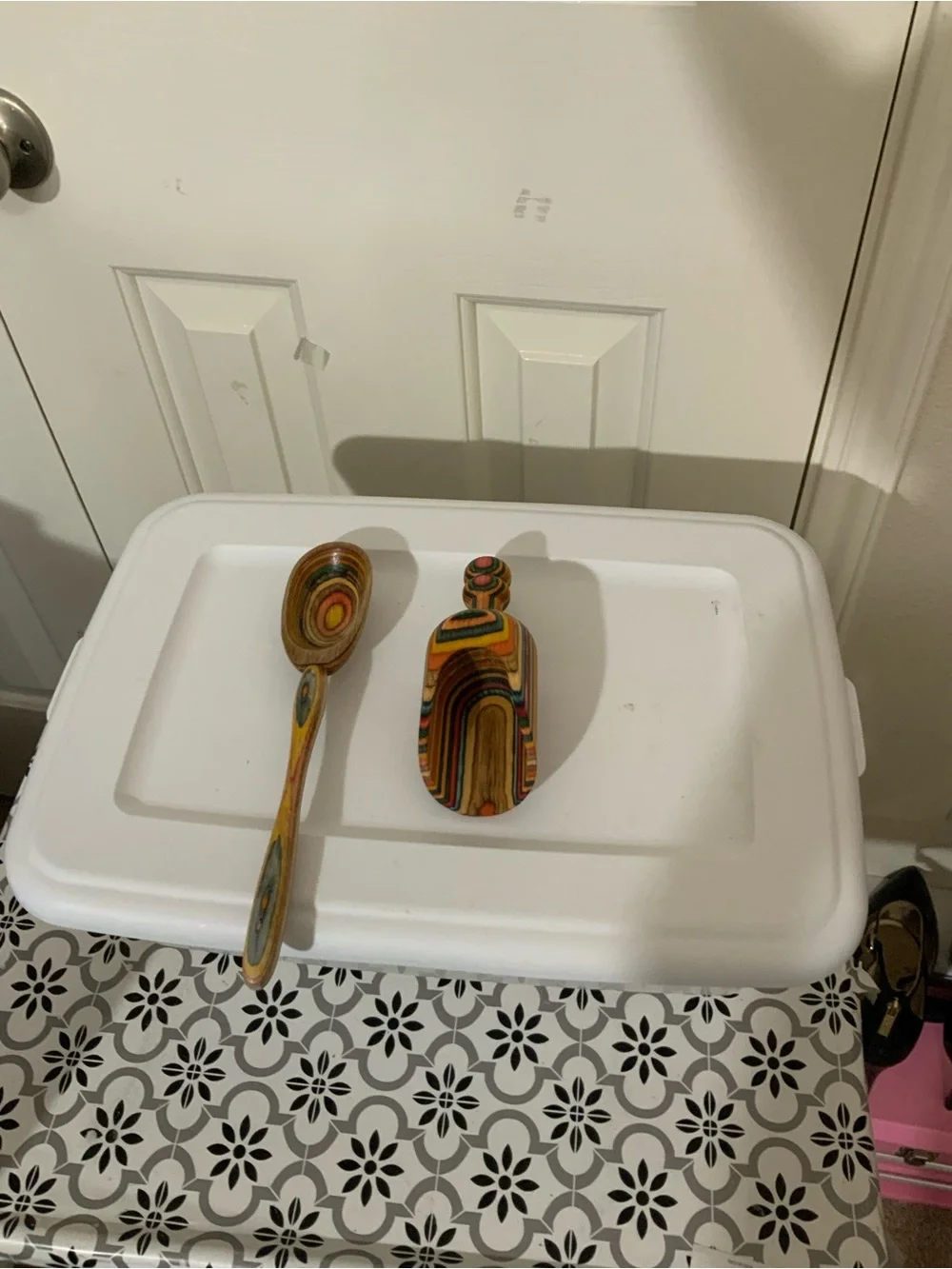 Norpro Multi Colored Wood Scoop, Rainbow Wood, Vintage, Colorful Striped Scoop